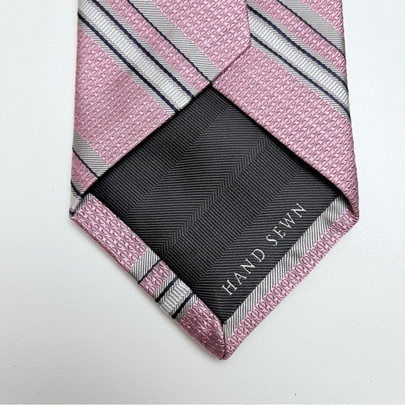 Robert Talbott Carmel Pink Grey Diagonal Striped Hand Sewn Silk Tie Made in USA - Picture 7 of 8